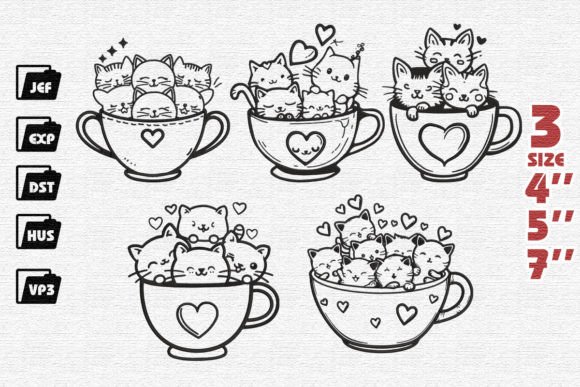 Review: Set of 5 Cute Cat in Cup Embroidery