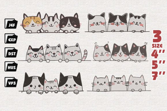 Review: Set of 6 Three Cats Peeking Embroidery