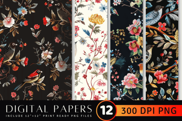 Reviewing Floral Birds Embroidery Digital Paper