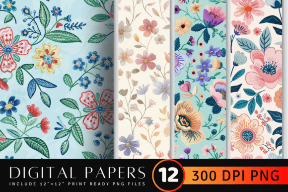 Reviewing Pastel Embroidery Flowers Digital Paper